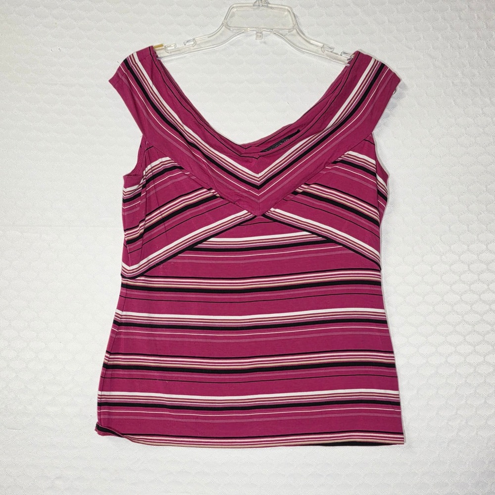 White House Black Market Magenta Pink Striped Surplice V-Neck Top Medium